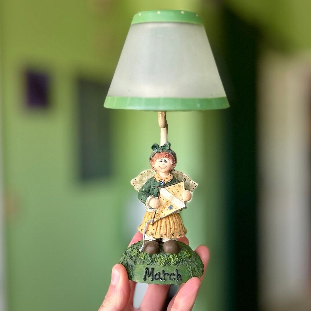 VTG March Month Angel Irish Shamrock Cute Lamp Tealight Candle Holder Accent